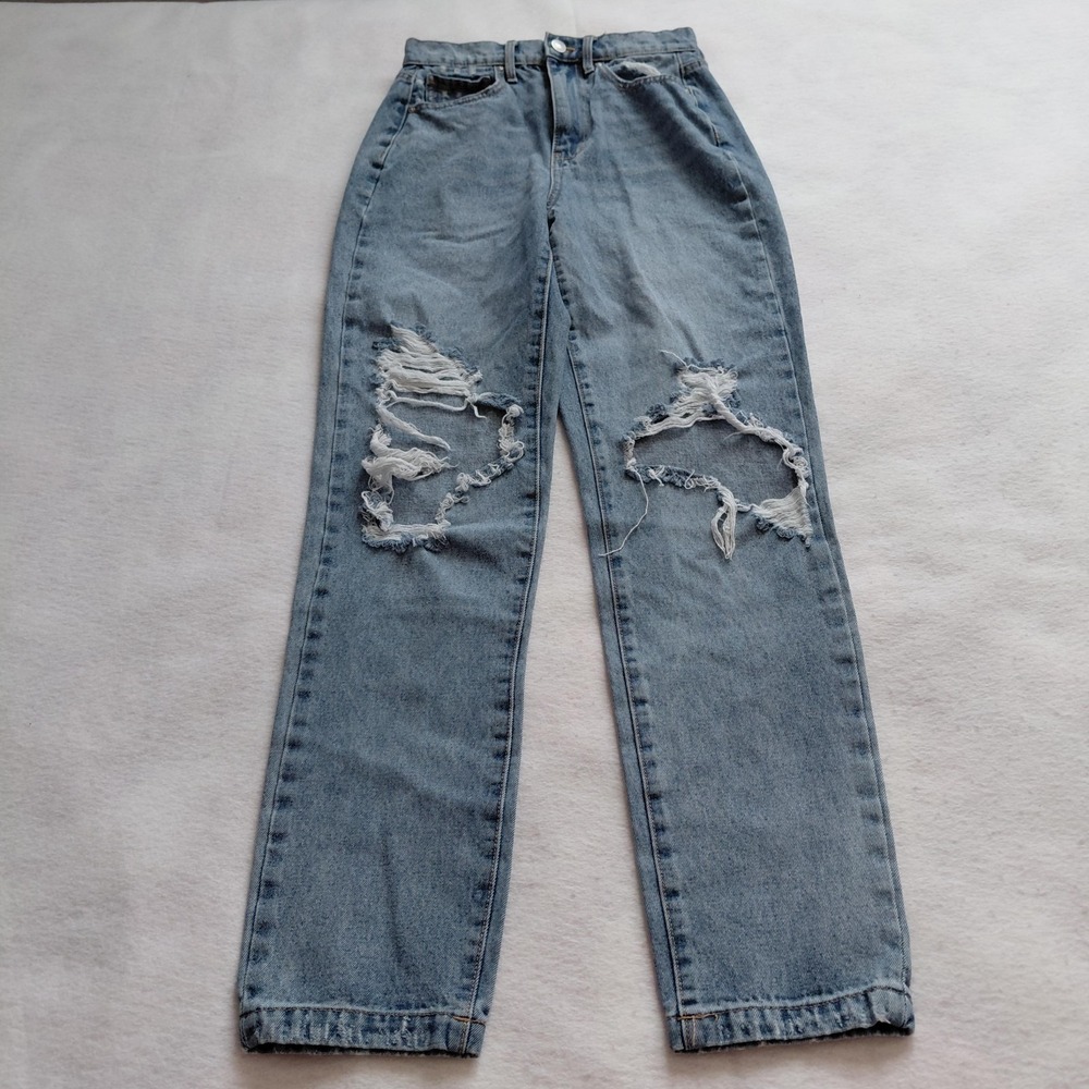 RSQ 90s Distressed Ripped High Rise Jeans Womens Light Denim Size 24 Blue